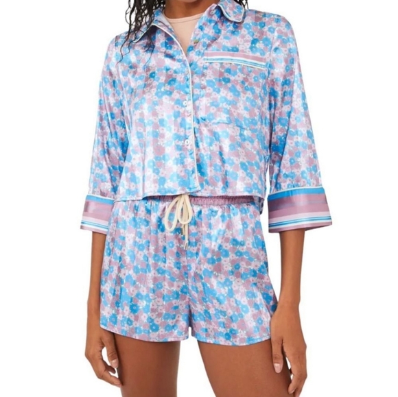 Free People Other - Free People Pillow Talk Satin Short Pajamas Cool Lavender